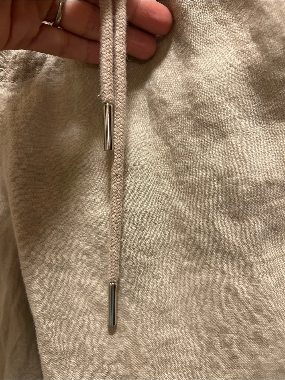Quince tan L Elastic-Waist drawstring  Linen  Pants